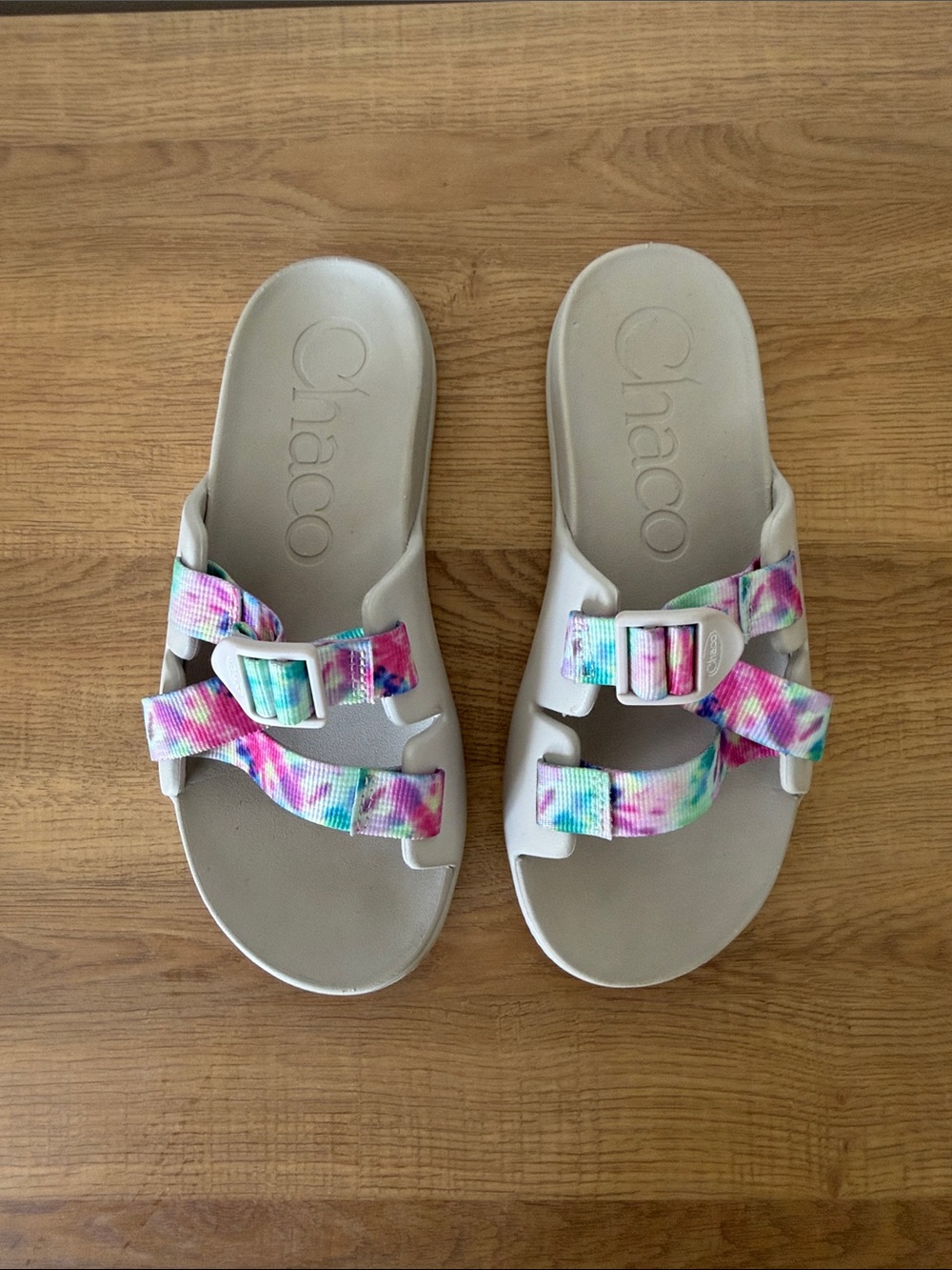 Chaco Kids' Slide Sandals with Multicolor Tie-Dye Straps
